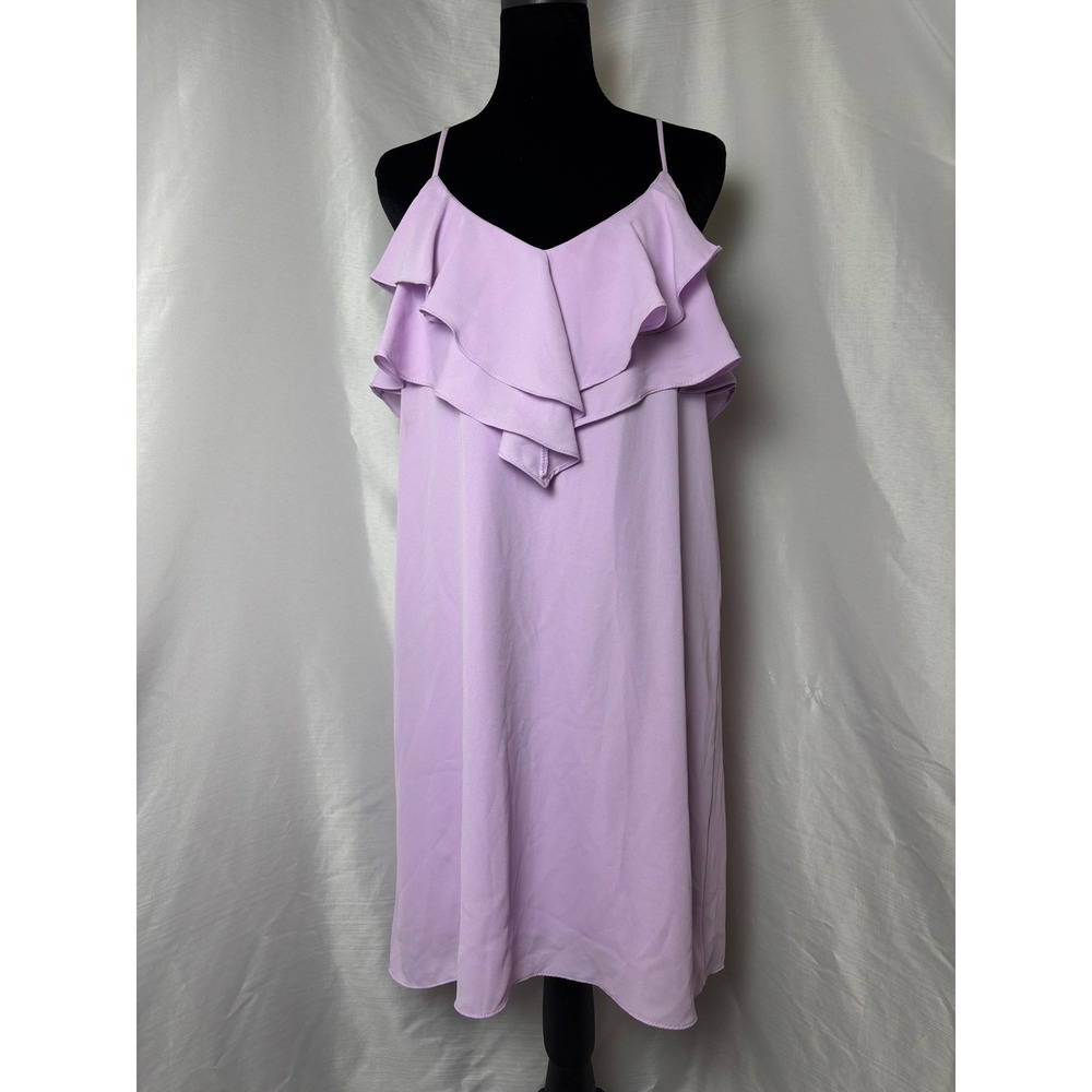 Everly Ruffle Shift Dress Women Size Medium Purple Lavender NWOT V-Neck Mini